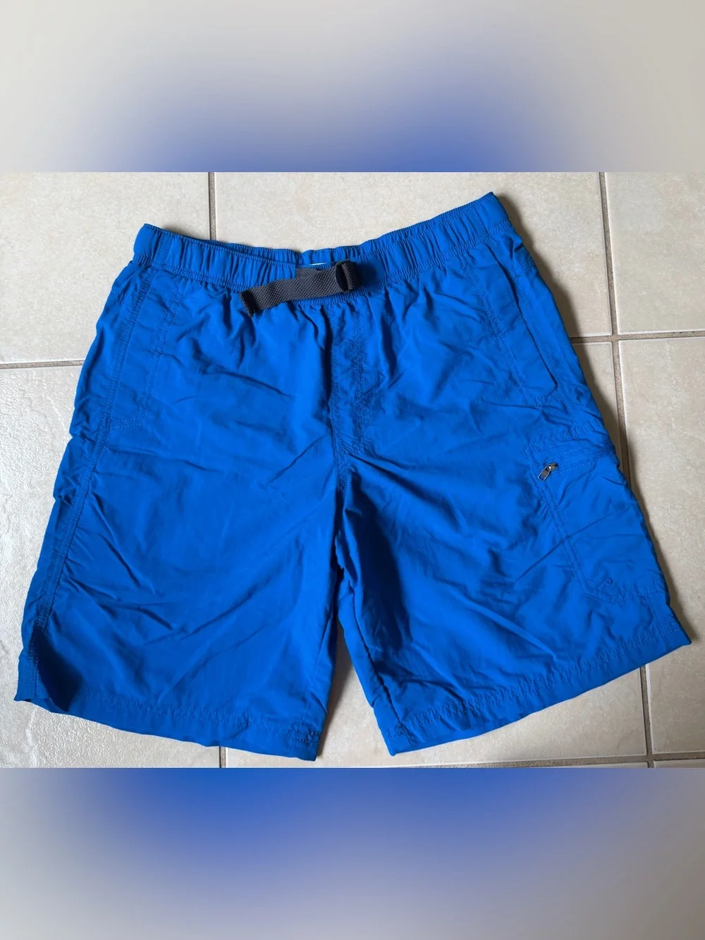 Columbia Mens Cargo Shorts S Packable Blue Belted Mesh Liner Nylon Swim Hiking
